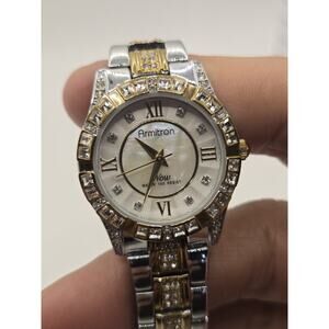 Armitron Womens Mother of Pearl and Gold-Tone Genuine Crystal Dress Watch